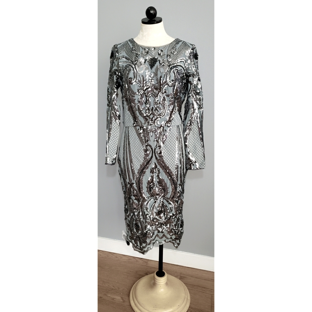 Betsy Adam gun metal dress